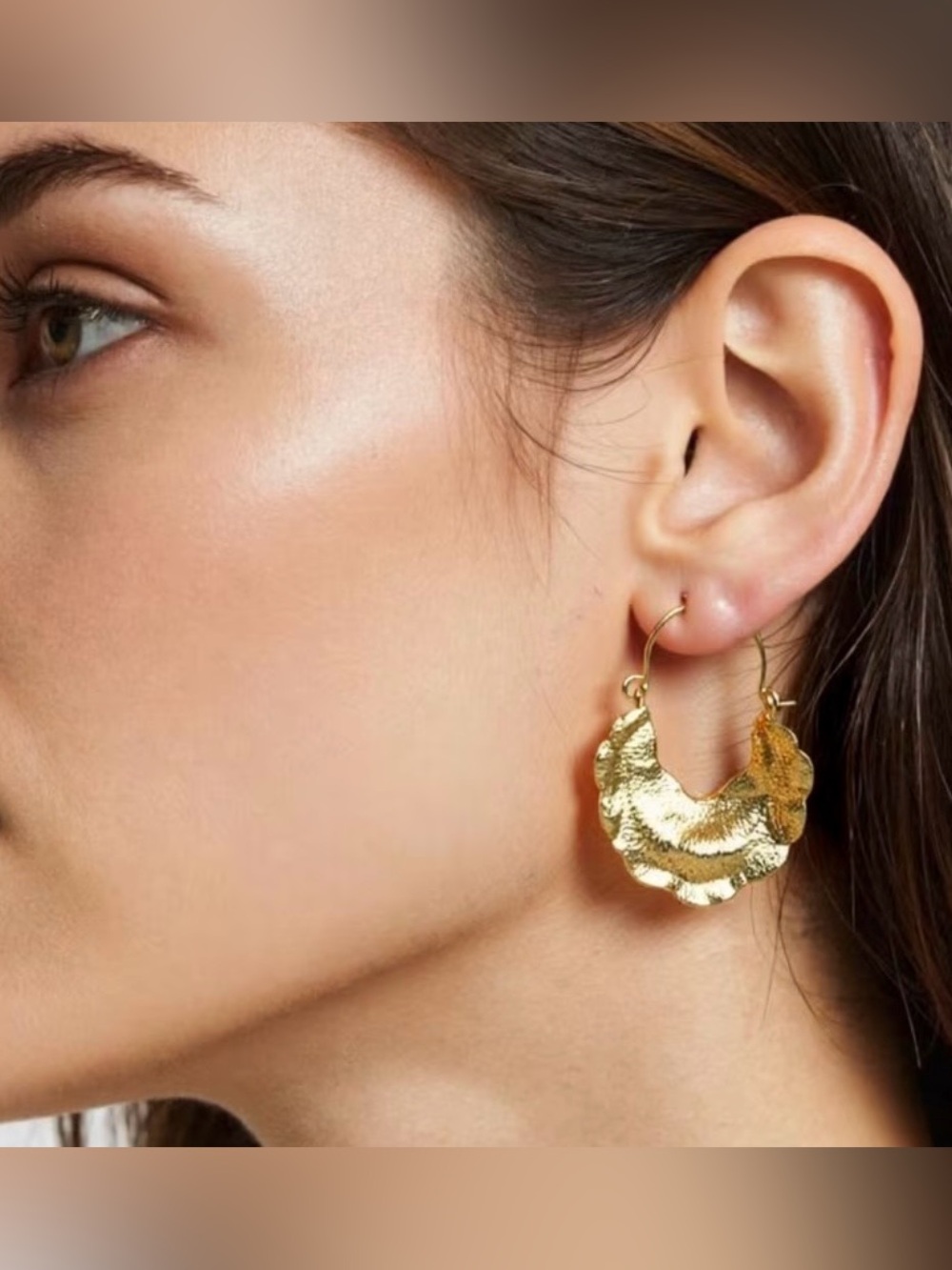 ✨3for$38 New Zara Textured Metal Crescent Gold Hoop Earrings - Picture 12 of 14